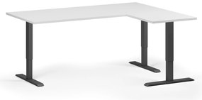 Narożne biurko z regulacją wysokości, 180x140 cm, 3 silniki, L/P, czarna podstawa, biały