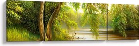 Obraz - Wierzba nad jeziorem, obraz olejny (170x50 cm)