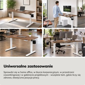 Biurko elektryczne z regulacją wysokości ergonomiczne białe/orzech,1200x600 mm: ARIA