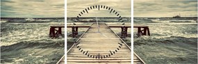 Obraz drewnianego molo na morzu (z zegarem) (90x30 cm)