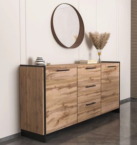 Długa komoda z 3 szufladami dąb wotan + czarny A8-L42