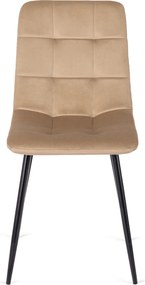 Zestaw Stół Okrągły Rozkładany HARRY 102-142 cm Dąb Craft/Czarny i 4 Krzesła Tapicerowane PERU Beżowe Welurowe Nowoczesne