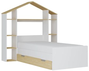 Łóżko domek 90 x 190 cm - Biały i naturalny - JERACO
