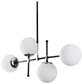 Lampa wisząca LEGEND, metalowa z regulacją długości – 4 okrągłe klosze – 108 × 67/82 cm (szer. × wys.) – kolor czarny i biały