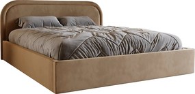 Łóżko z okrągłym zagłowiem 180x200 Dune, dwuosobowe do sypialni, pojemnik, stelaż drewniany - latte