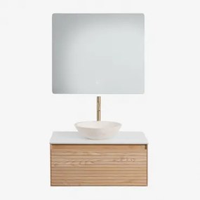 Zestaw Wiszących Mebli Łazienkowych Z Drewna Jesionowego Tedrik Popielaty Brąz & Cement Okrągły - Sklum