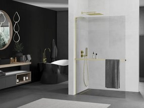 Mexen Kioto+ L ścianka prysznicowa z półką Walk-in 65 x 200 cm, transparent, złota - 800-065-123-50-00