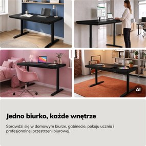 Biurko elektryczne sit-stand z szufladą i ładowarką bezprzewodową Qi czarne, 1400 mm: ELLIS