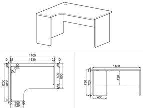 Biurko ergonomiczne MIRELLI A+, lewe, biały