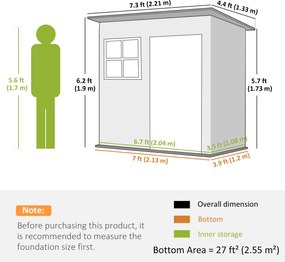 Outsunny Domek Ogrodowy ze Stalową Konstrukcją, z Oknem i Zamkiem, do Ogrodu i Tarasu, 221Dł x 133Szer x 190Wys cm, Szary