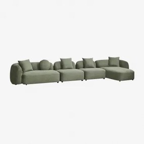 Sofa Modułowy Z Prawym Szezlongiem, 4-częściowy, Z Tkaniny Chenilla Coco Szenila Szałwiowa Zieleń - Sklum