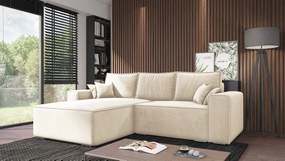 Emporius Lora narożnik rozkładany - narożnik z funkcją spania i pojemnikiem - nowoczesny styl, lewostronny, tkanina aksamitna, wanilia (Amor Velvet 4323)