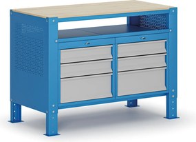 Stół warsztatowy G9, 1 półka, 6 szuflad, z regulacją wysokości, 1180 x 595 x 715-975 mm, szary/niebieski