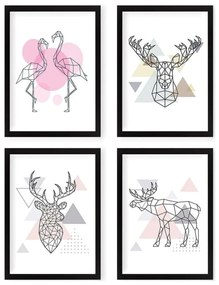 Obrazy zestaw 4 szt. 24x29 cm Geometric Animals – Wallity