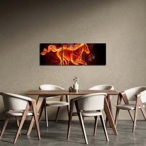 Obraz - Koń w ogniu (z zegarem) (90x30 cm)