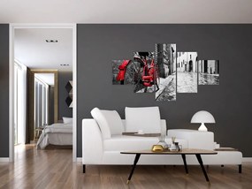 Obraz czerwonego roweru na brukowanej uliczce (125x70 cm)