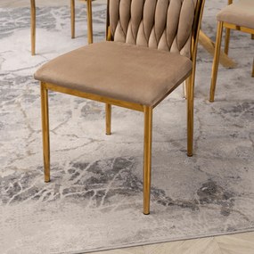 Zestaw Stół Okrągły SALLO 110 cm i 4 Krzesła Tapicerowane Plecione DAN Beżowe Glamour