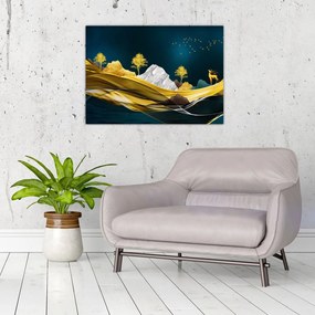 Obraz na szkle - Jeleń w krajobrazie (70x50 cm)