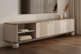 Szafka RTV Vesper 3D 187 cm - kaszmir / orzech / złote uchwyty / nogi kule