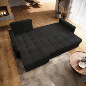 Masseno Narożnik NIDA z funkcją spania i pojemnikiem na pościel Narozniki L, Rozkładana sofa - Czarny, INARI 100