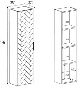 Wiszący słupek łazienkowy czarny + dąb craft złoty N4-B88