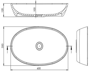 Umywalka nablatowa owalna z konglomeratu biała błyszcząca bez otworu na baterię 60 x 35 cm RONA white Glow