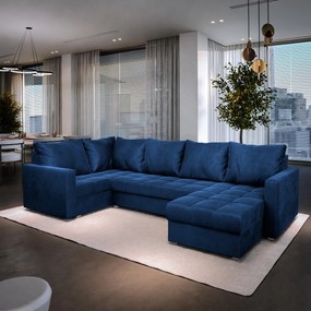 Masseno Narożnik LORIVO z funkcją spania i pojemnikiem na pościel Narozniki U, Rozkładana sofa - Niebieski, KRONOS 09