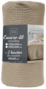 Jasnobrązowy zestaw narzuty na łóżko i poszewki na poduszkę z mikrowłókna 240x260 cm Romane – douceur d'intérieur