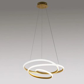 Diva lampa wisząca LED 80 W, ściemnialna, szczotkowane złoto, ciepłe światło 3000 K, splecione pierścienie Ø85 cm