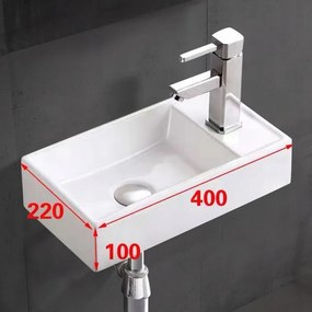 Umywalka nablatowa prostokątna ceramiczna biała stawiana na blat 40x22 cm