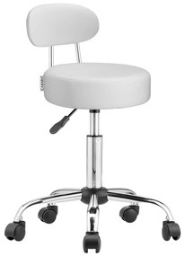 Taboretka na kółkach z oparciem ROLAND, Ø35cm, biała Casaria