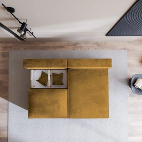 Masseno Narożnik FIORO z funkcją spania i pojemnikiem na pościel Narozniki L, Rozkładana sofa - Żółty, MONOLITH 48