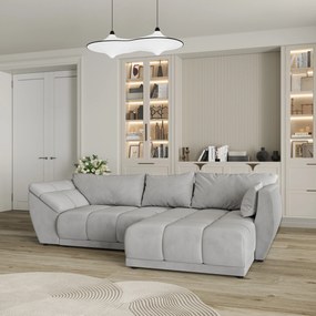 Masseno Narożnik ORENTI z funkcją spania i pojemnikiem na pościel Narozniki L, Rozkładana sofa - Jasnoszary, MATT VELVET 83