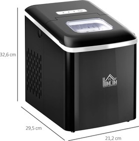 Maszyna do Lodu HOMCOM 12kg/24h 2L Maszyna do kostek lodu z Wyświetlaczem LED, 2 L Pojemność Zbiornika, 90 W, Czarna