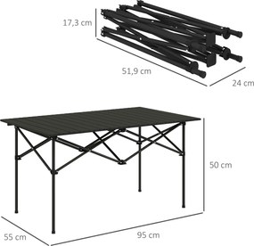 Outsunny Składany Stół Kempingowy z Rolowanym Blatem Ogrodowy z Aluminium Dla Dwie Osoby 95 x 55 cm Czarny