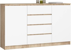 Komoda AKORD K160 Dąb Sonoma 160 cm 2 drzwi 4 szuflady kolor Biały mat 4 półki 160x40x99 cm