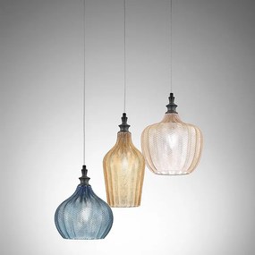 Cleofe - lampa wisząca z 3 źródłami światła, szkło bursztynowe, ochrowe i kobaltowe, styl vintage, 3xE27 max 60W, IP20