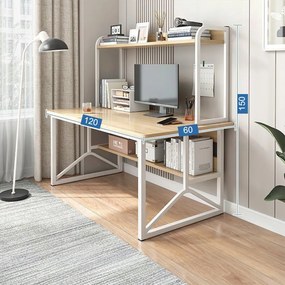 Biurko z półkami 120x60x150 cm - jasny dąb, nowoczesny styl loftowy