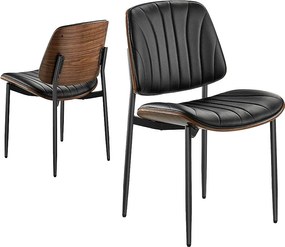 Nowoczesne Krzesła do Jadalni SucceBuy, Zestaw 2 Krzeseł Kuchennych Ze Skóry, z Oparciem i Metalowymi Nogami, do Stołu Jadalnego, Czarne