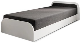 Białe/ciemnoszare tapicerowane/z płyty wiórowej łóżko jednoosobowe ze schowkiem z materacem 80x190 cm Parys – ELTAP