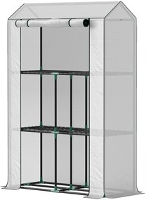 Outsunny Szklarnia z 3-poziomowymi półkami, osłona z tworzywa UV, rozwijane drzwi, 100 x 40 x 150 cm, Biały