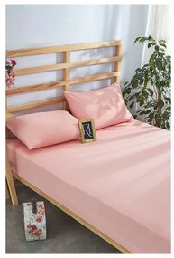 Różowy bawełniany zestaw prześcieradła z gumką i poszewki na poduszkę 180x200 cm – Mila Home