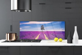 Szkło Ozdobne do Kuchni Lawendowe Pole pod Samotnym Drzewem