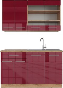 Pojedyncza kuchnia bordeaux wysoki połysk/złoty dąb 140x60x81.6 fame-line