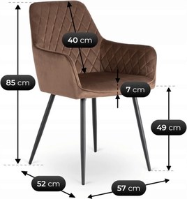 Krzesło Tapicerowane do Jadalni BRESSO Brązowe Welurowe Nowoczesne Loft