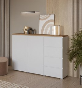 Komoda ORVO 150 cm do Salonu Sypialni Biały-dąb mauvella