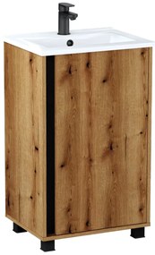 Zestaw Szafka z umywalką FOX 49 cm dąb evoke/czarna KROFAM