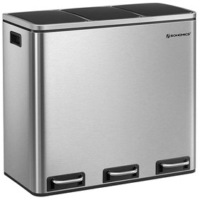 SongmicsHome Kosz do segregacji odpadów SORT 54 l (3x18 l), stal nierdzewna