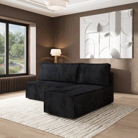 Masseno Narożnik BRISO z funkcją spania i pojemnikiem na pościel Narozniki L, Rozkładana sofa - Czarny, TILIA 100