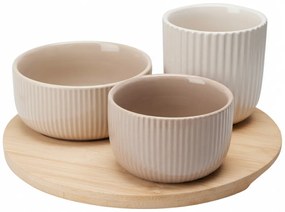 Zestaw ceramicznych miseczek do przekąsek LINY na bambusowej tacy